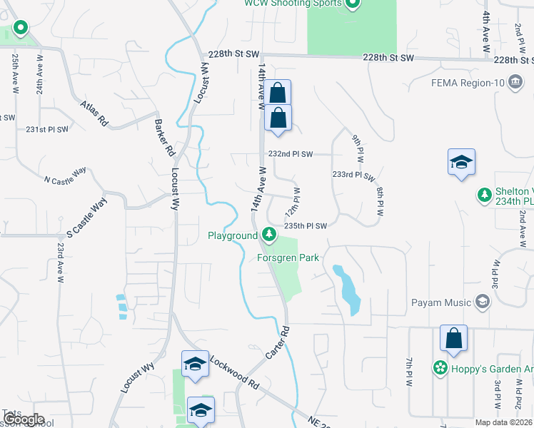 map of restaurants, bars, coffee shops, grocery stores, and more near 23416 13th Place West in Bothell