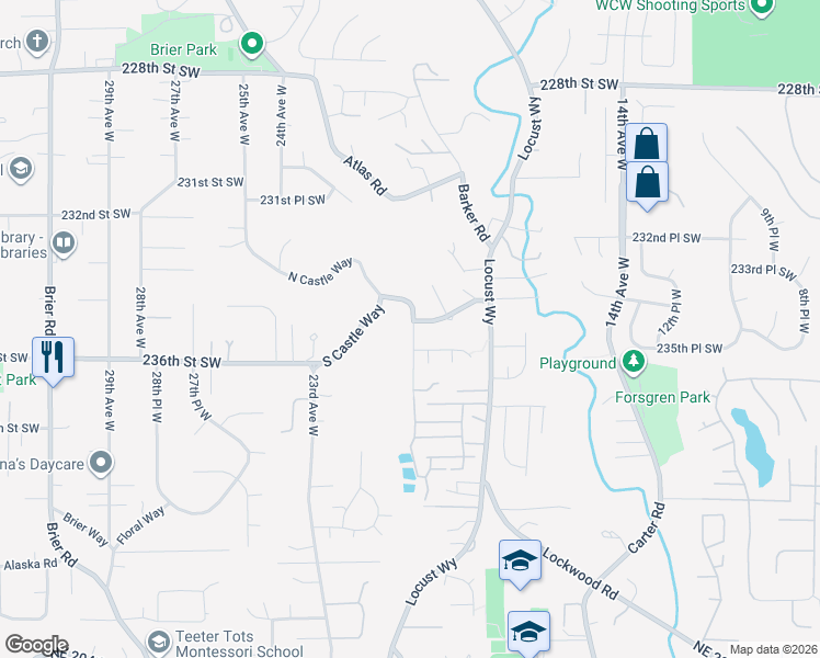 map of restaurants, bars, coffee shops, grocery stores, and more near 23432 20th Avenue West in Bothell