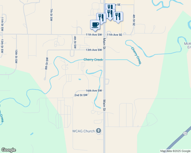 map of restaurants, bars, coffee shops, grocery stores, and more near 1401 Main Street in Watford City