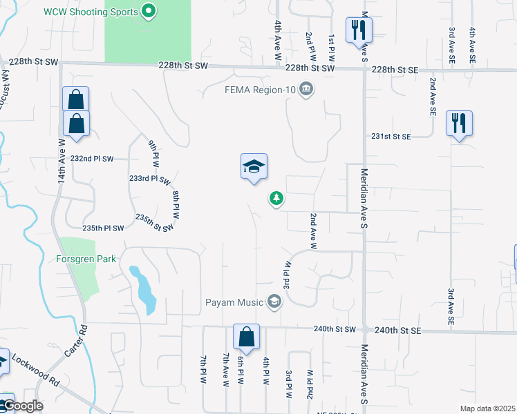 map of restaurants, bars, coffee shops, grocery stores, and more near 23400 5th Avenue West in Bothell