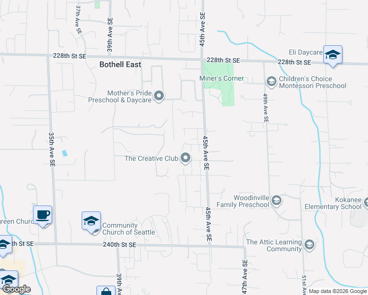 map of restaurants, bars, coffee shops, grocery stores, and more near 4314 233rd Place Southeast in Bothell