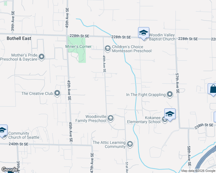 map of restaurants, bars, coffee shops, grocery stores, and more near 23307 49th Avenue Southeast in Bothell