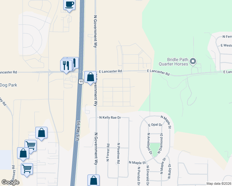 map of restaurants, bars, coffee shops, grocery stores, and more near 12654 North Government Way in Hayden