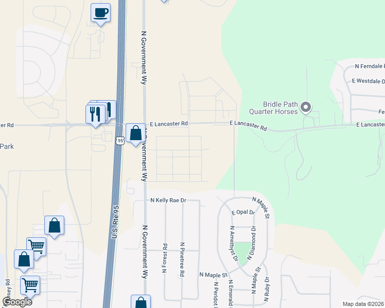 map of restaurants, bars, coffee shops, grocery stores, and more near 486 East Lancaster Road in Hayden