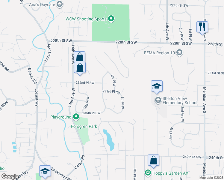 map of restaurants, bars, coffee shops, grocery stores, and more near 1021 233rd Place Southwest in Bothell
