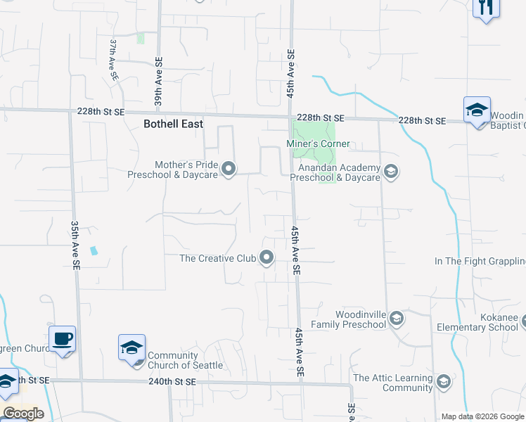 map of restaurants, bars, coffee shops, grocery stores, and more near 23214 45th Avenue Southeast in Bothell
