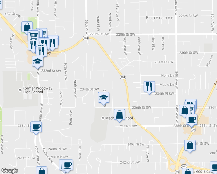 map of restaurants, bars, coffee shops, grocery stores, and more near 9204 234th Place Southwest in Edmonds