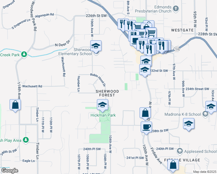 map of restaurants, bars, coffee shops, grocery stores, and more near in Edmonds
