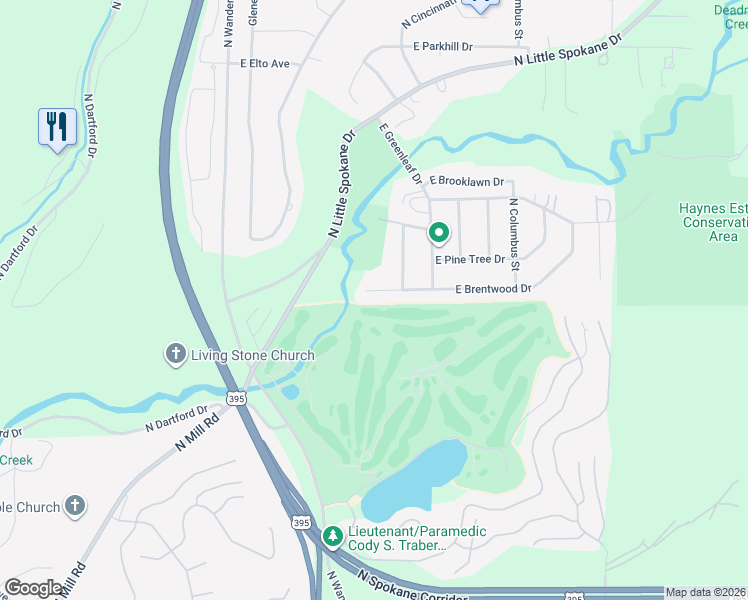 map of restaurants, bars, coffee shops, grocery stores, and more near 622 East Brentwood Drive in Spokane