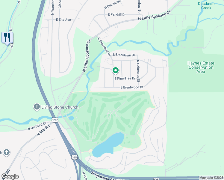 map of restaurants, bars, coffee shops, grocery stores, and more near 724 East Brentwood Drive in Spokane