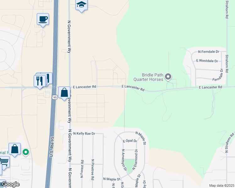 map of restaurants, bars, coffee shops, grocery stores, and more near 486 East Lancaster Road in Hayden