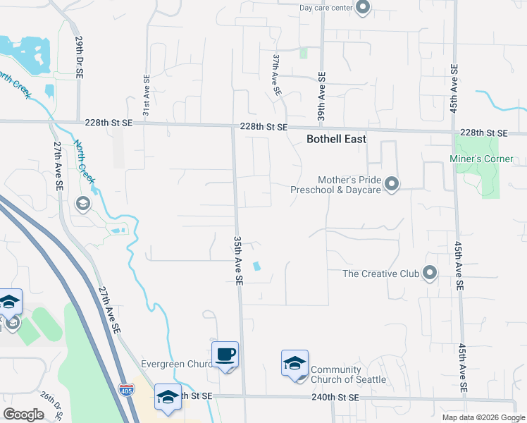 map of restaurants, bars, coffee shops, grocery stores, and more near 23205 35th Avenue Southeast in Bothell