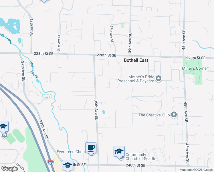 map of restaurants, bars, coffee shops, grocery stores, and more near 23107 36th Drive Southeast in Bothell