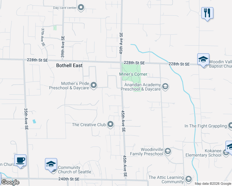 map of restaurants, bars, coffee shops, grocery stores, and more near 23019 44th Drive Southeast in Bothell