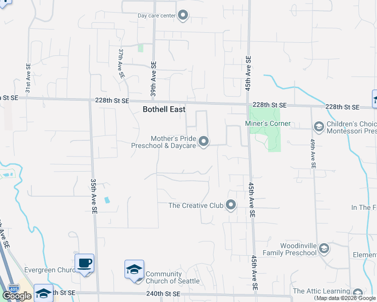 map of restaurants, bars, coffee shops, grocery stores, and more near 23015 41st Avenue Southeast in Bothell