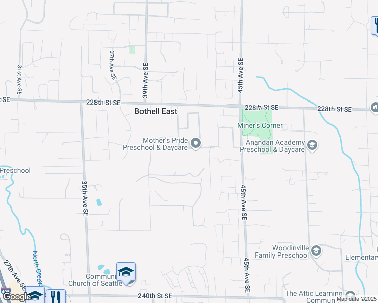map of restaurants, bars, coffee shops, grocery stores, and more near 4122 230th Place Southeast in Bothell