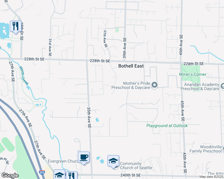 map of restaurants, bars, coffee shops, grocery stores, and more near 23025 38th Avenue Southeast in Bothell