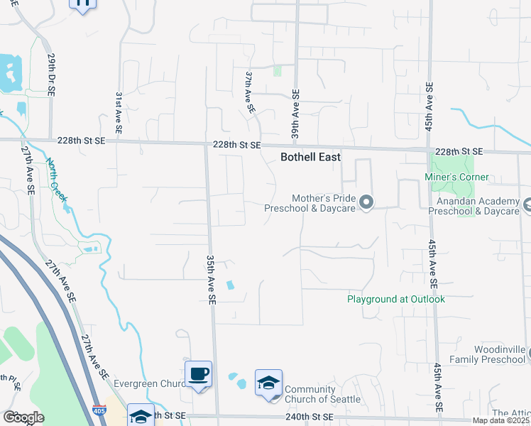 map of restaurants, bars, coffee shops, grocery stores, and more near 23025 38th Avenue Southeast in Bothell