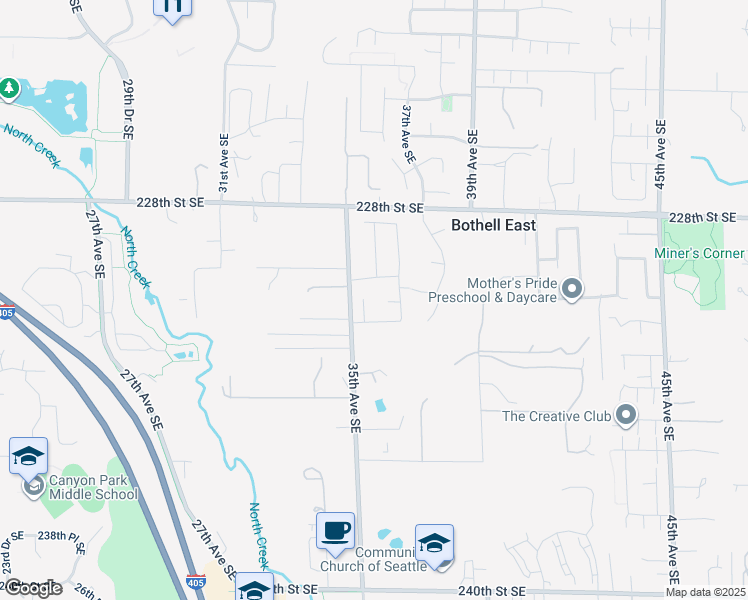 map of restaurants, bars, coffee shops, grocery stores, and more near 23105 35th Drive Southeast in Bothell