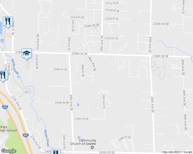 map of restaurants, bars, coffee shops, grocery stores, and more near 23025 38th Avenue Southeast in Bothell