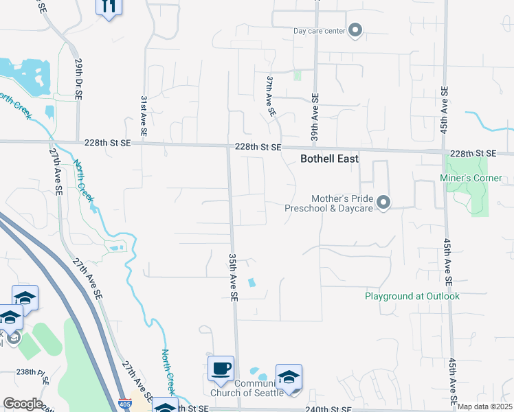 map of restaurants, bars, coffee shops, grocery stores, and more near 23105 35th Drive Southeast in Bothell
