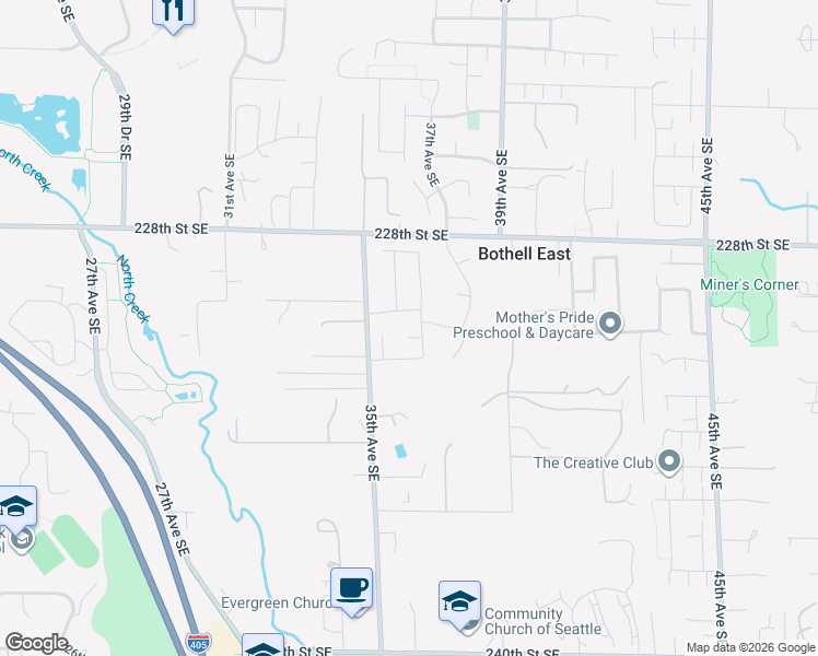 map of restaurants, bars, coffee shops, grocery stores, and more near 23105 35th Drive Southeast in Bothell