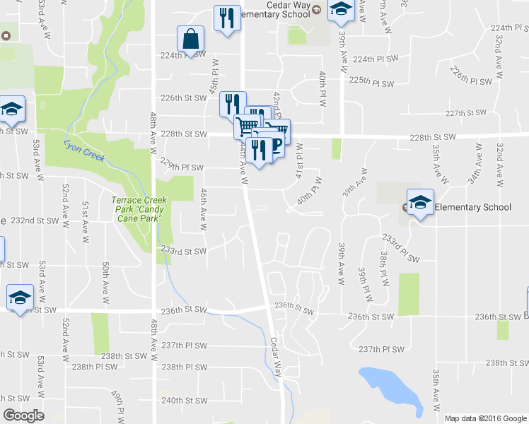map of restaurants, bars, coffee shops, grocery stores, and more near 23101 Cedar Way in Mountlake Terrace