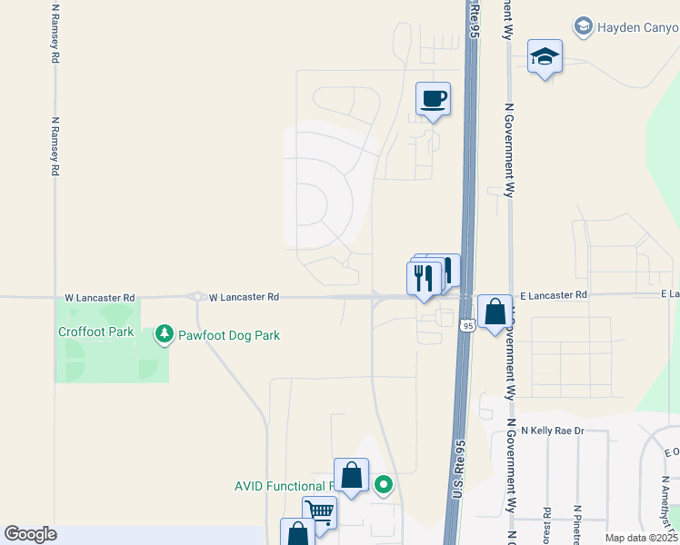 map of restaurants, bars, coffee shops, grocery stores, and more near 574 West Mogul Loop in Hayden