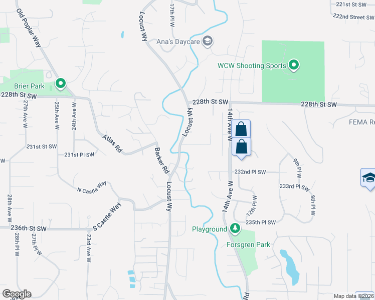 map of restaurants, bars, coffee shops, grocery stores, and more near 23109 Locust Way in Bothell