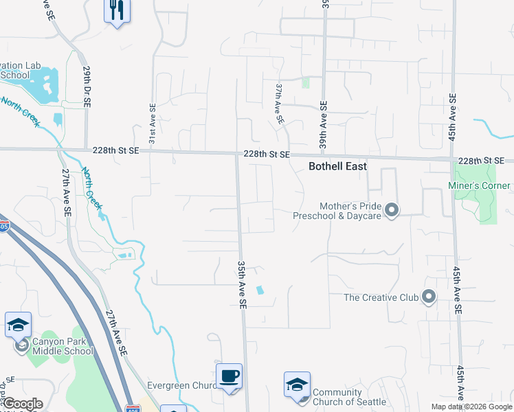 map of restaurants, bars, coffee shops, grocery stores, and more near 23105 35th Drive Southeast in Bothell