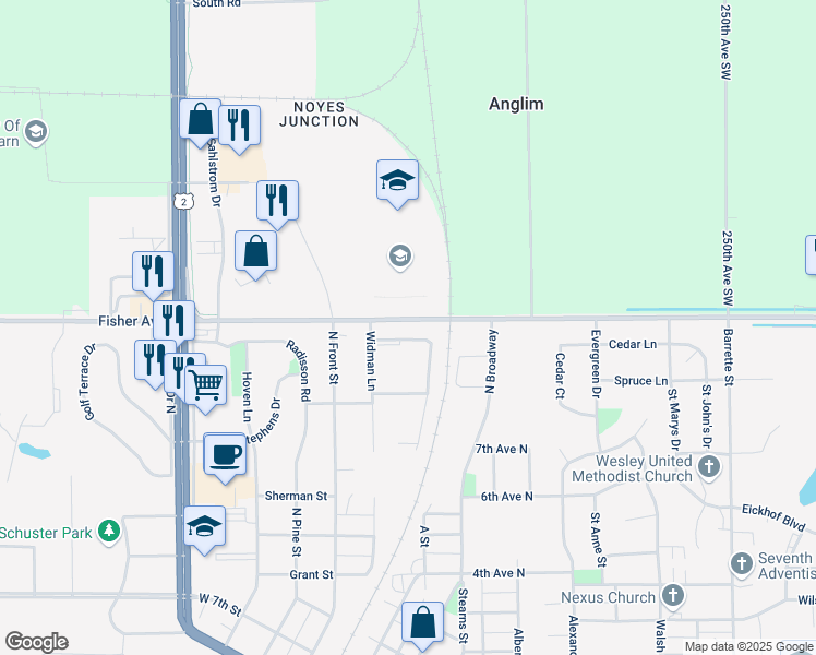 map of restaurants, bars, coffee shops, grocery stores, and more near 235323 Highway 2 Truck Bypass in Crookston