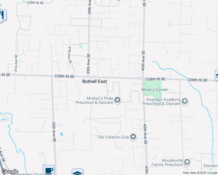 map of restaurants, bars, coffee shops, grocery stores, and more near 22901 41st Avenue Southeast in Bothell