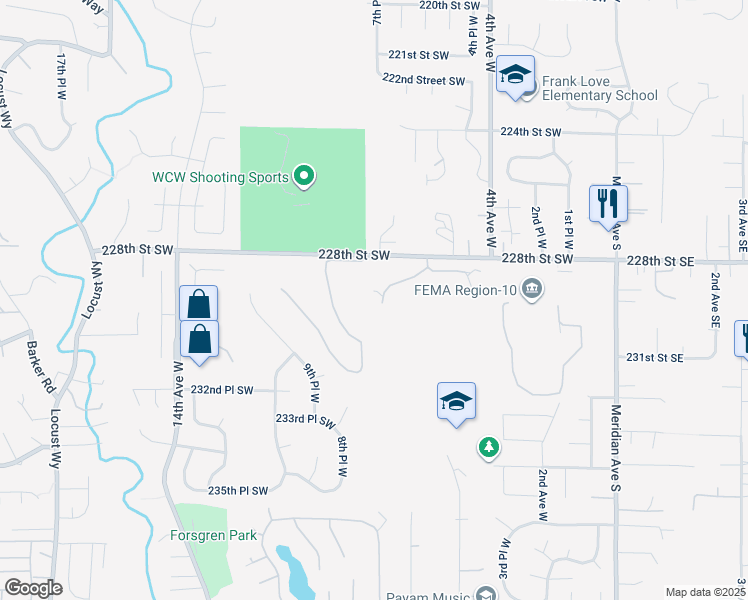 map of restaurants, bars, coffee shops, grocery stores, and more near 710 228th Street Southwest in Bothell