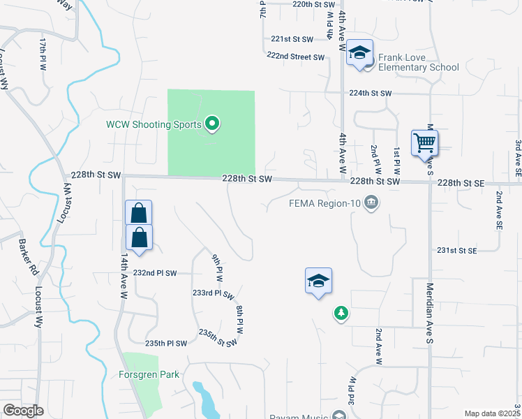 map of restaurants, bars, coffee shops, grocery stores, and more near 710 228th Street Southwest in Bothell