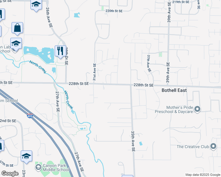 map of restaurants, bars, coffee shops, grocery stores, and more near 3224 228th Street Southeast in Bothell