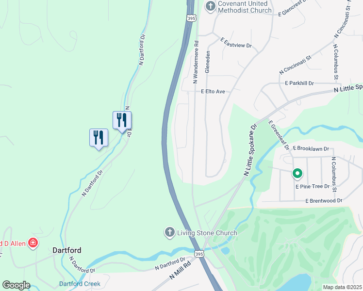 map of restaurants, bars, coffee shops, grocery stores, and more near 15001 North Wandermere Road in Spokane