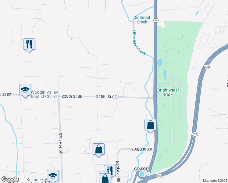 map of restaurants, bars, coffee shops, grocery stores, and more near 6301 228th Street Southeast in Woodinville