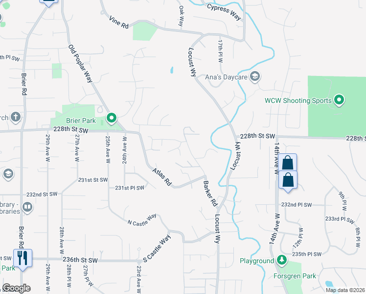 map of restaurants, bars, coffee shops, grocery stores, and more near 22810 Barker Road in Bothell