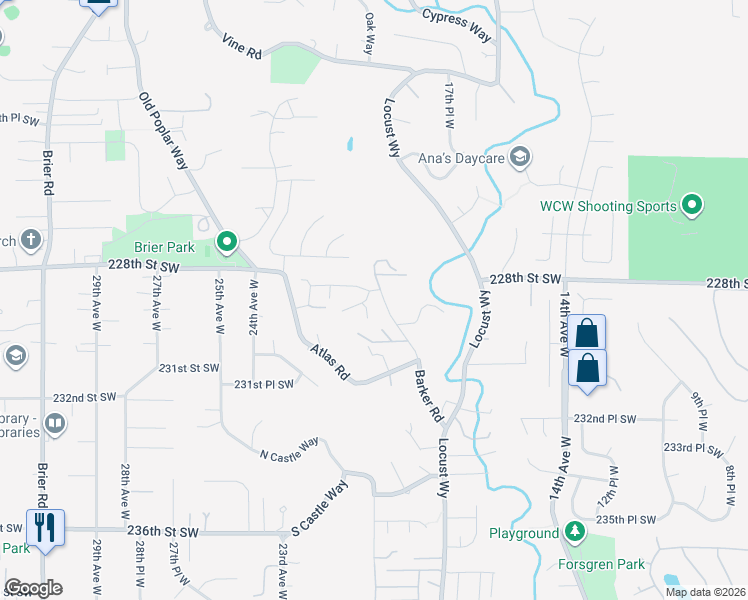 map of restaurants, bars, coffee shops, grocery stores, and more near 22810 Barker Road in Bothell