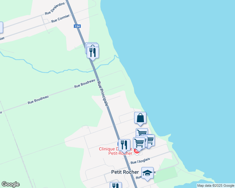 map of restaurants, bars, coffee shops, grocery stores, and more near 55 Rue Motel Maritime in Petit Rocher