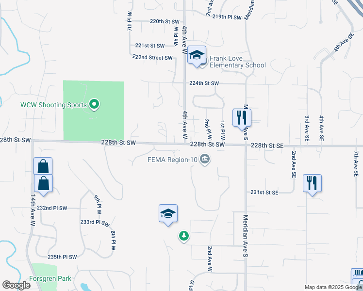 map of restaurants, bars, coffee shops, grocery stores, and more near 325 228th Street Southwest in Bothell
