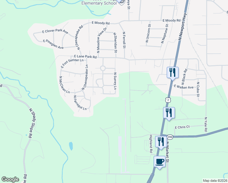 map of restaurants, bars, coffee shops, grocery stores, and more near 14719 North Surrey Lane in Mead