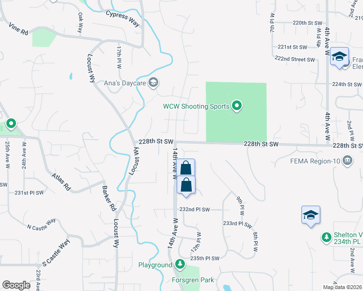 map of restaurants, bars, coffee shops, grocery stores, and more near 1313 228th Place Southwest in Bothell