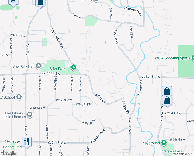 map of restaurants, bars, coffee shops, grocery stores, and more near 2124 227th Place Southwest in Brier