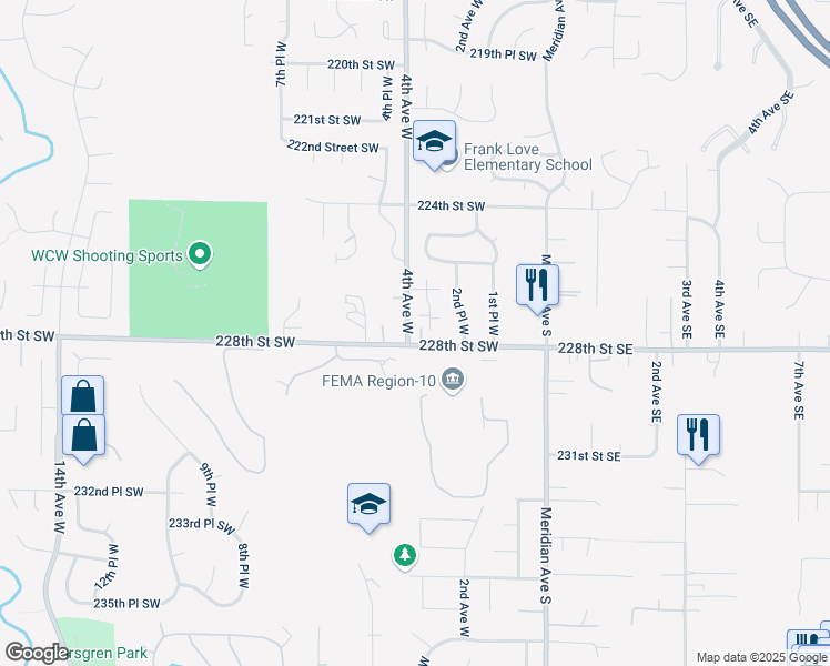 map of restaurants, bars, coffee shops, grocery stores, and more near 325 228th Street Southwest in Bothell
