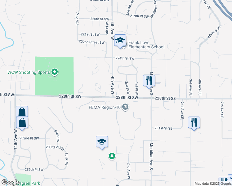 map of restaurants, bars, coffee shops, grocery stores, and more near 325 228th Street Southwest in Bothell