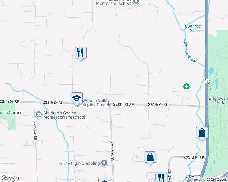 map of restaurants, bars, coffee shops, grocery stores, and more near 22621 57th Avenue Southeast in Bothell