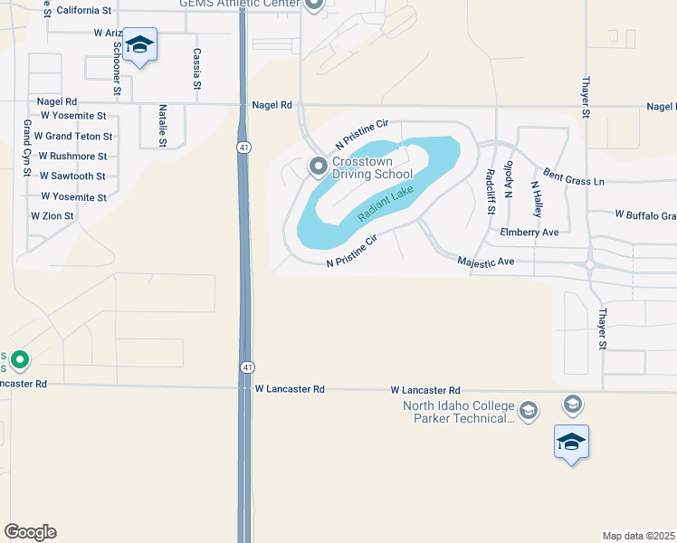 map of restaurants, bars, coffee shops, grocery stores, and more near 14186 North Pristine Circle in Rathdrum