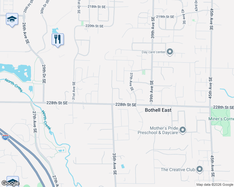 map of restaurants, bars, coffee shops, grocery stores, and more near 3526 227th Place Southeast in Bothell