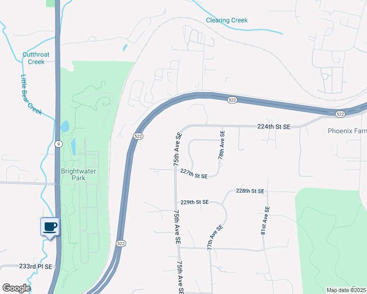 map of restaurants, bars, coffee shops, grocery stores, and more near 22512 76th Avenue Southeast in Woodinville